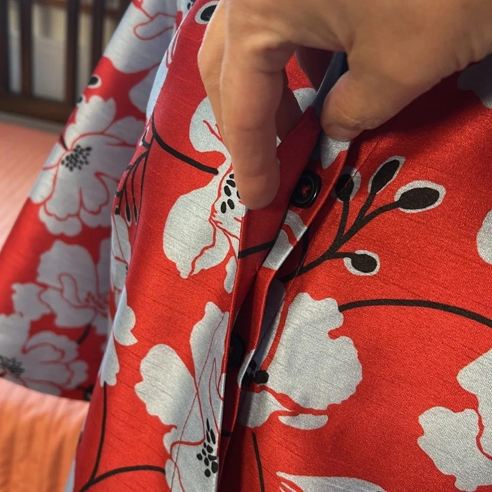WAYWARD FANCIES eShakti Floral Print Dupioni Kimono Style Trench Jacket size M - Picture 7 of 16